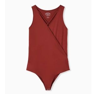 TORRID BRICK RED SUPER SOFT CRISSCROSS SURPLICE BODYSUIT